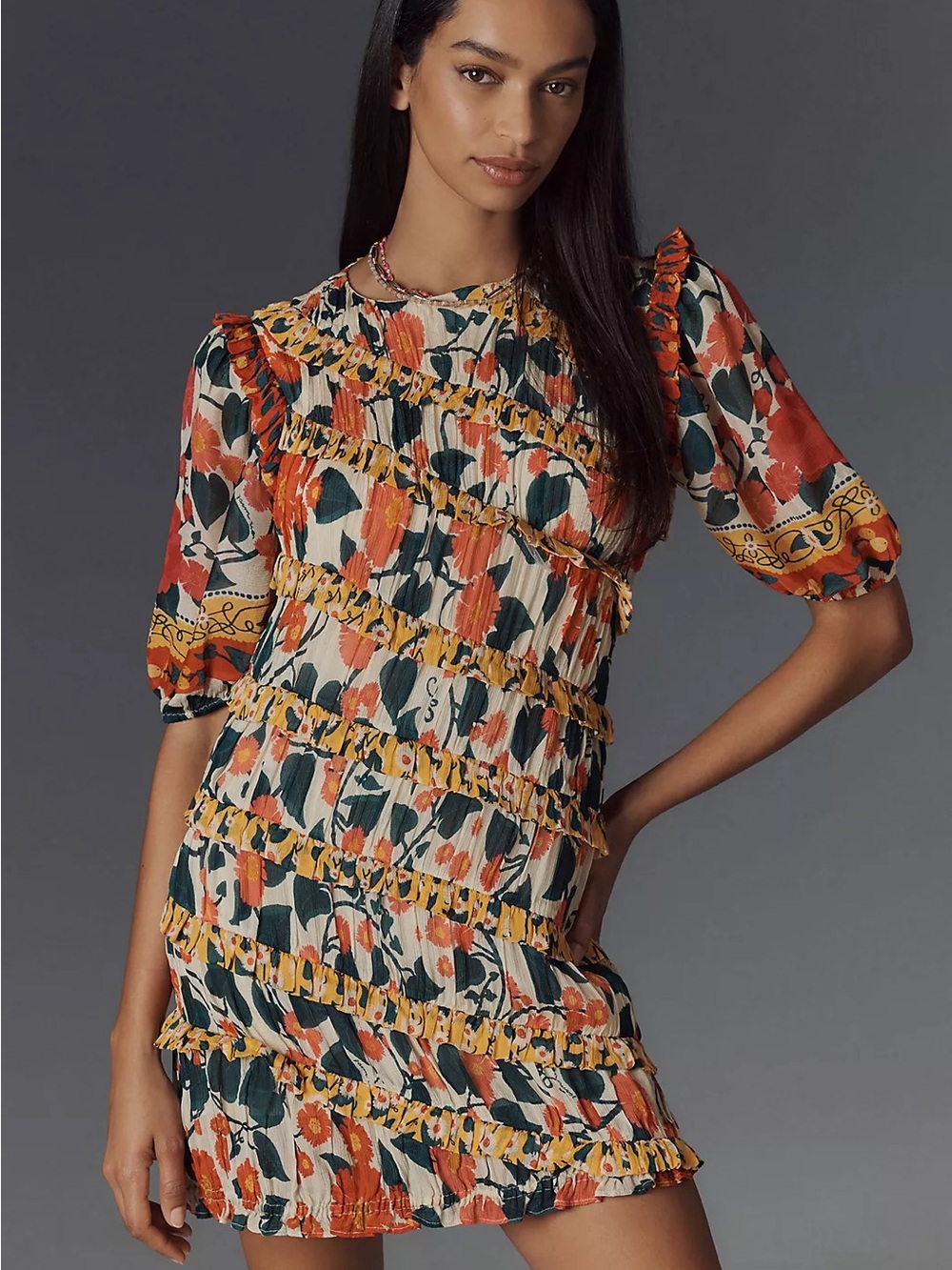 FARM Rio Puff Sleeve Fitted Mini Dress - Size L (runs small)